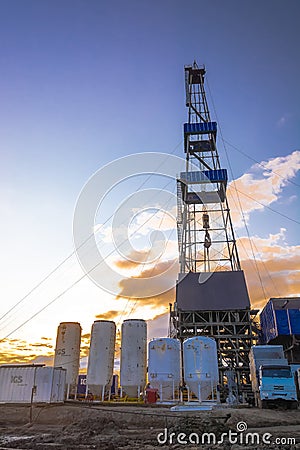 Drilling rig in the northern oil and gas field. Stock Photo